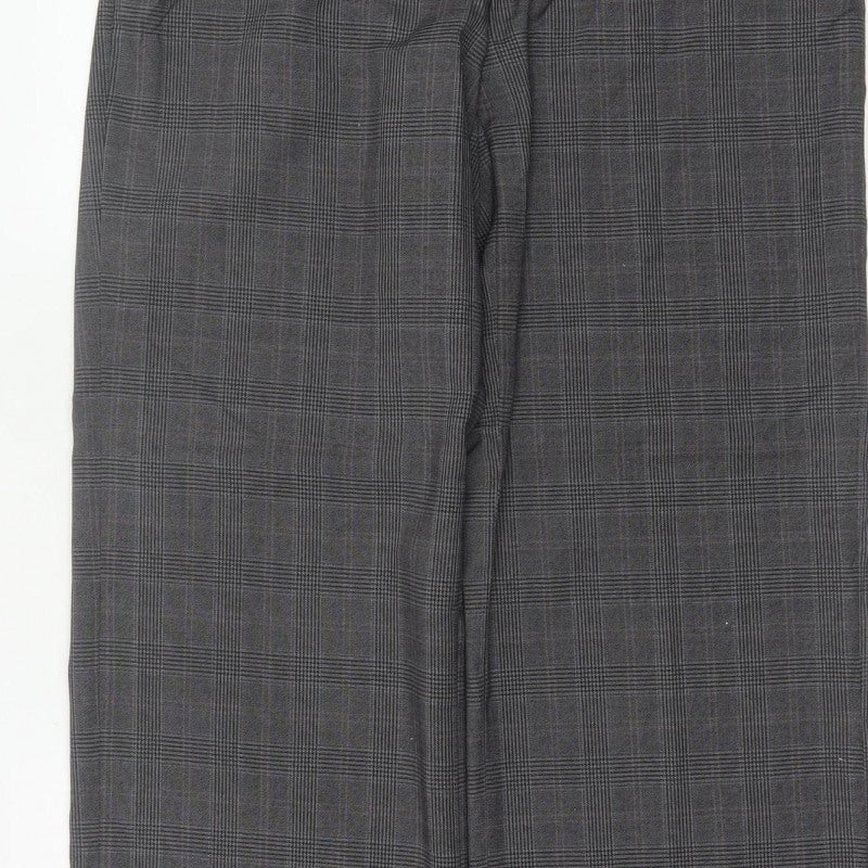 Next Women Grey Check Tailored Straight Dress Trousers UK 10 Long