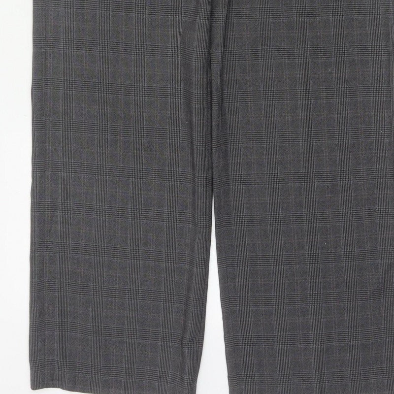 Next Women Grey Check Tailored Straight Dress Trousers UK 10 Long
