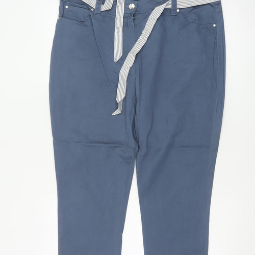 First Avenue Women’s Blue Size 14 Tapered Belted Trousers