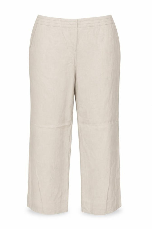 Planet Women Beige UK 14 100% Linen Pleated Straight Tailored Trousers