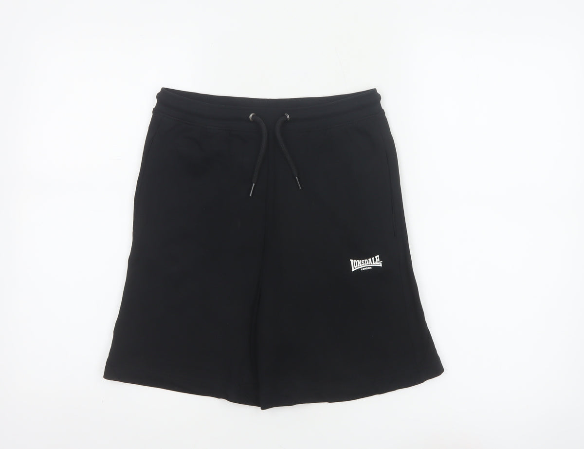 Lonsdale Boys Black 11-12 Years Sweat Shorts Cotton Drawstring Pockets