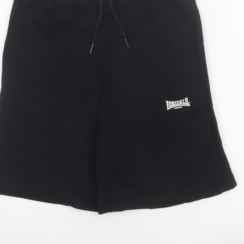 Lonsdale Boys Black 11-12 Years Sweat Shorts Cotton Drawstring Pockets