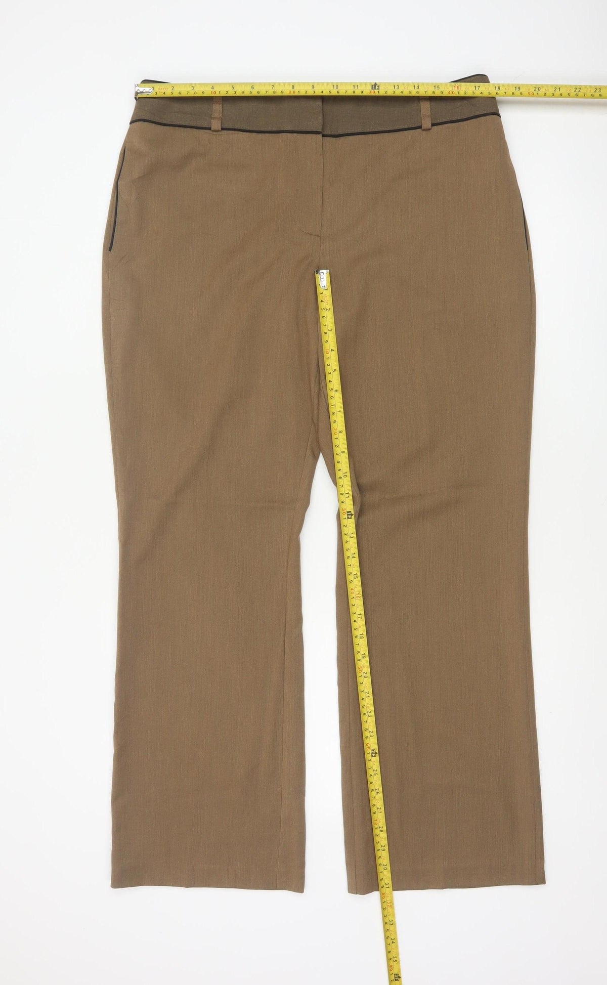 Next Women Brown Size 16R Straight Tailored Work Trousers Pockets