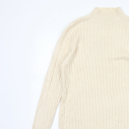 Hawkshead Men’s Ivory Cotton Rib Knit Mock Neck Pullover Jumper L