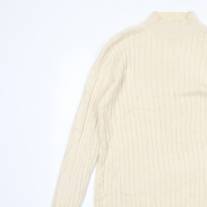 Hawkshead Men’s Ivory Cotton Rib Knit Mock Neck Pullover Jumper L