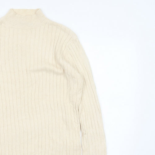 Hawkshead Men’s Ivory Cotton Rib Knit Mock Neck Pullover Jumper L