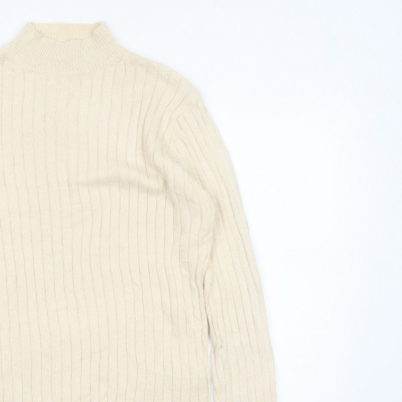 Hawkshead Men’s Ivory Cotton Rib Knit Mock Neck Pullover Jumper L