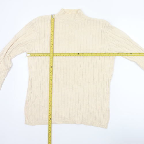 Hawkshead Men’s Ivory Cotton Rib Knit Mock Neck Pullover Jumper L