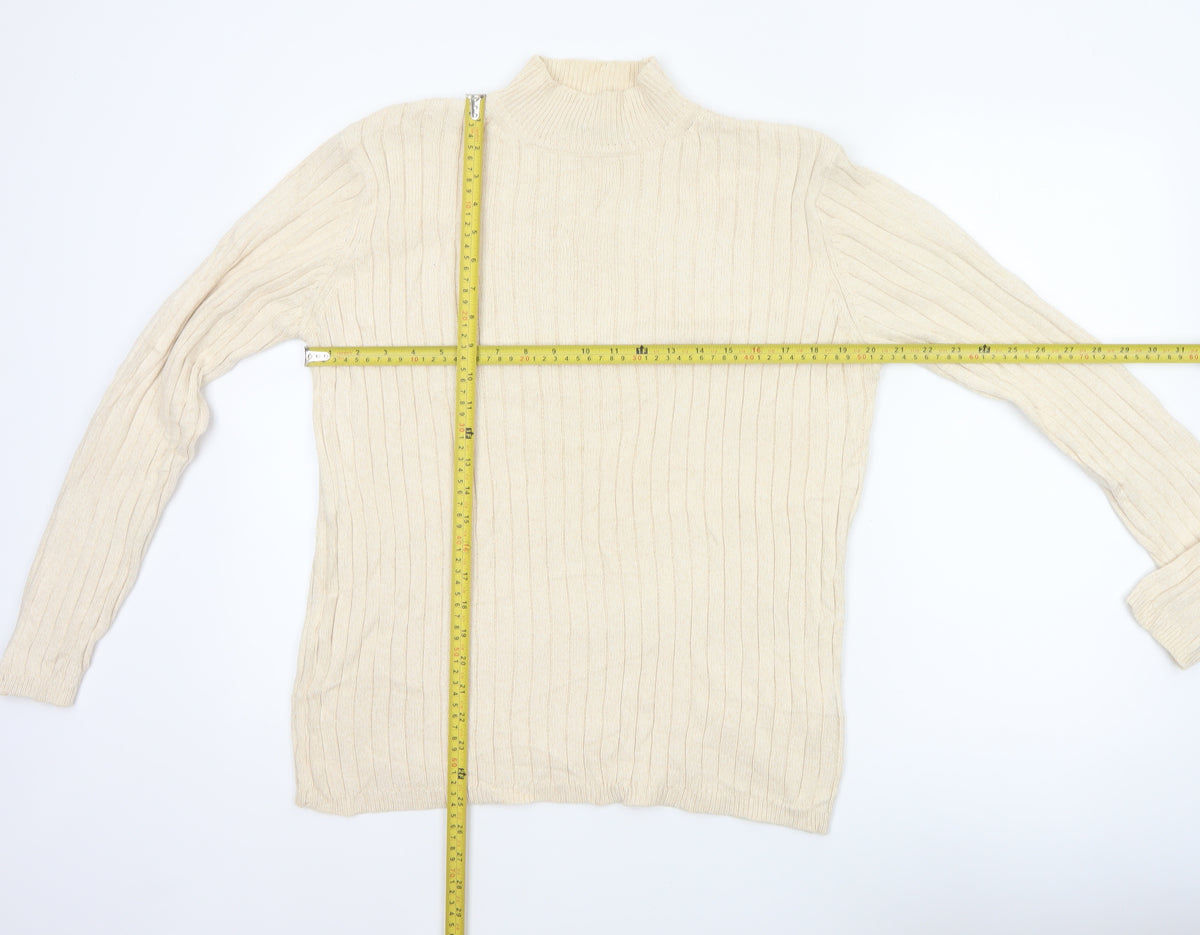 Hawkshead Men’s Ivory Cotton Rib Knit Mock Neck Pullover Jumper L