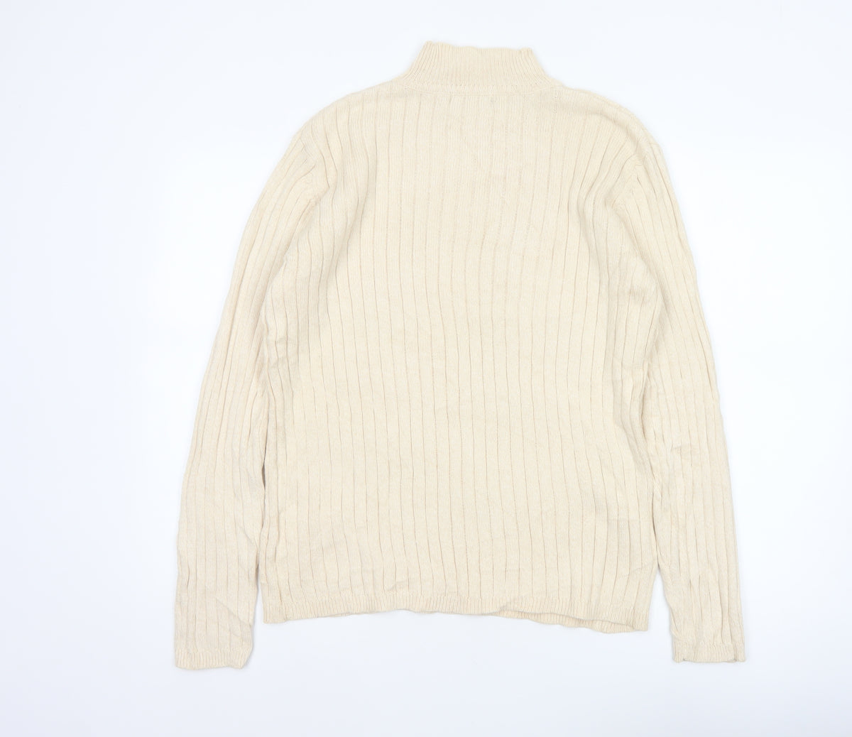 Hawkshead Men’s Ivory Cotton Rib Knit Mock Neck Pullover Jumper L