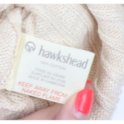 Hawkshead Men’s Ivory Cotton Rib Knit Mock Neck Pullover Jumper L