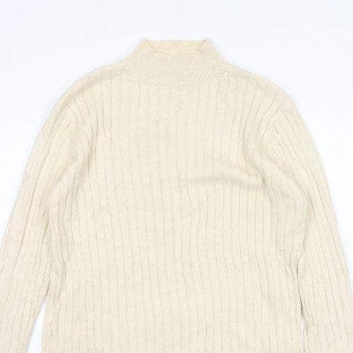 Hawkshead Men’s Ivory Cotton Rib Knit Mock Neck Pullover Jumper L