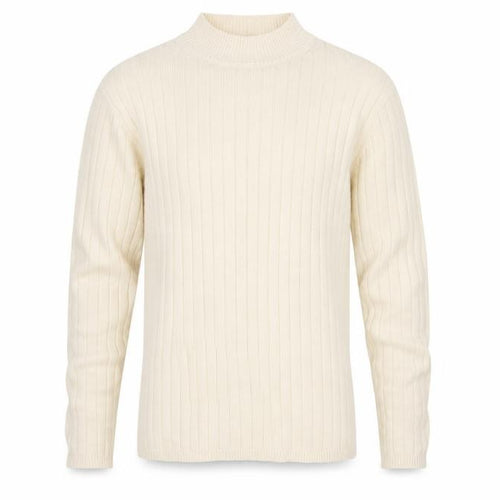 Hawkshead Men’s Ivory Cotton Rib Knit Mock Neck Pullover Jumper L