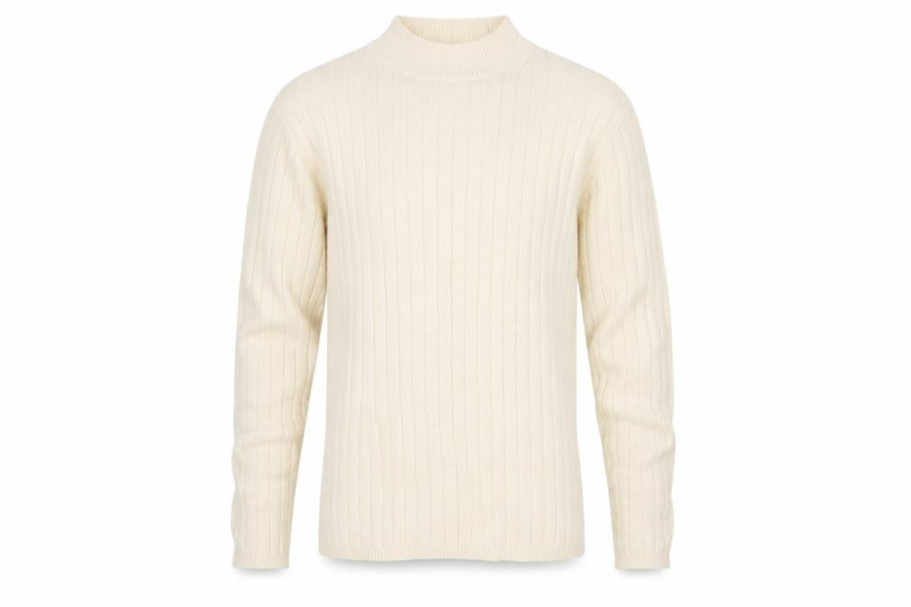 Hawkshead Men’s Ivory Cotton Rib Knit Mock Neck Pullover Jumper L