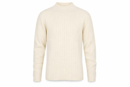 Hawkshead Men’s Ivory Cotton Rib Knit Mock Neck Pullover Jumper L