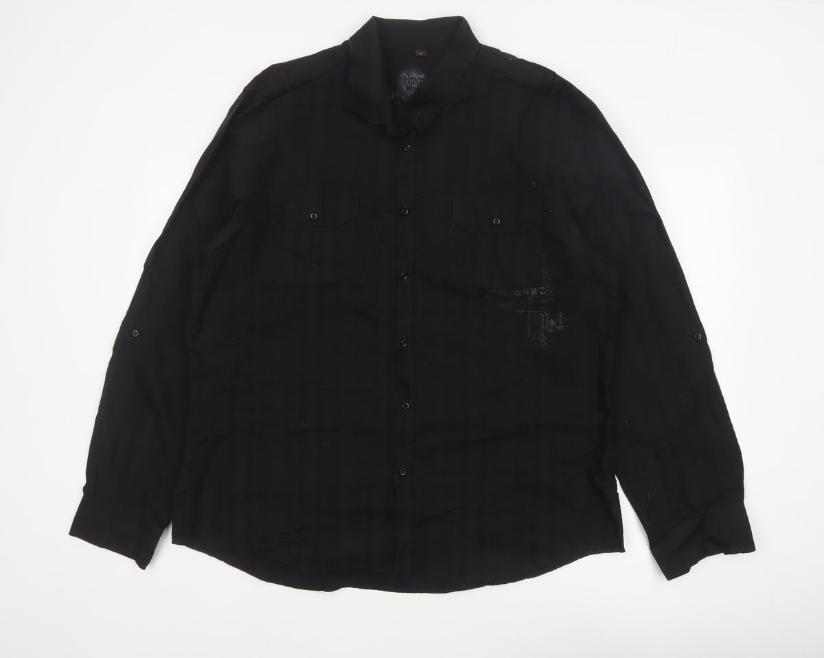 Back view of River Island Men’s Black 2XL Extra-Slim Cotton Button-Up Shirt