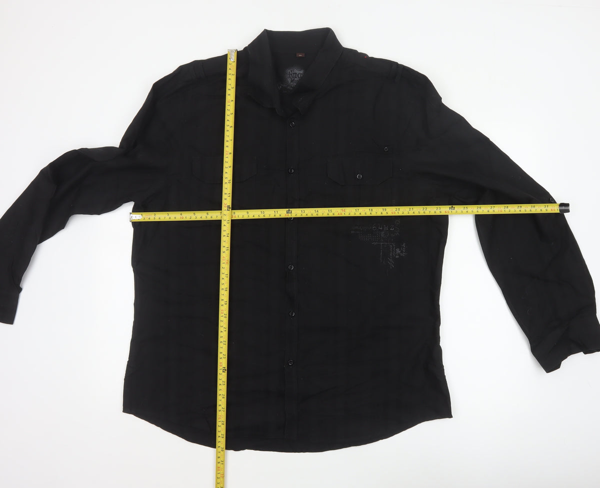 Close-up detail of River Island Men’s Black 2XL Extra-Slim Cotton Button-Up Shirt