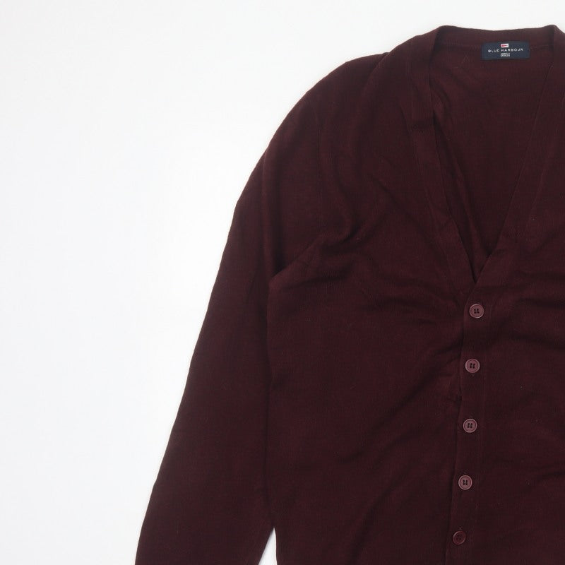 Marks and Spencer Blue Harbour Men Brown L V-Neck Button Cardigan