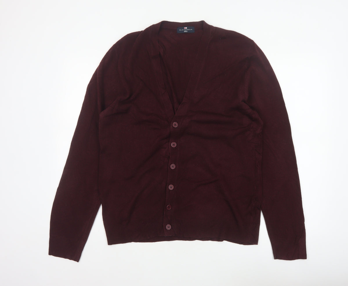 Marks and Spencer Blue Harbour Men Brown L V-Neck Button Cardigan
