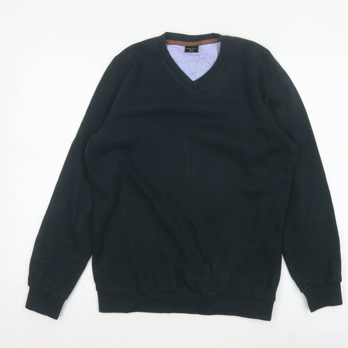 Paulmark Men's Black Size S V-Neck Fine Knit Long Sleeve Jumper