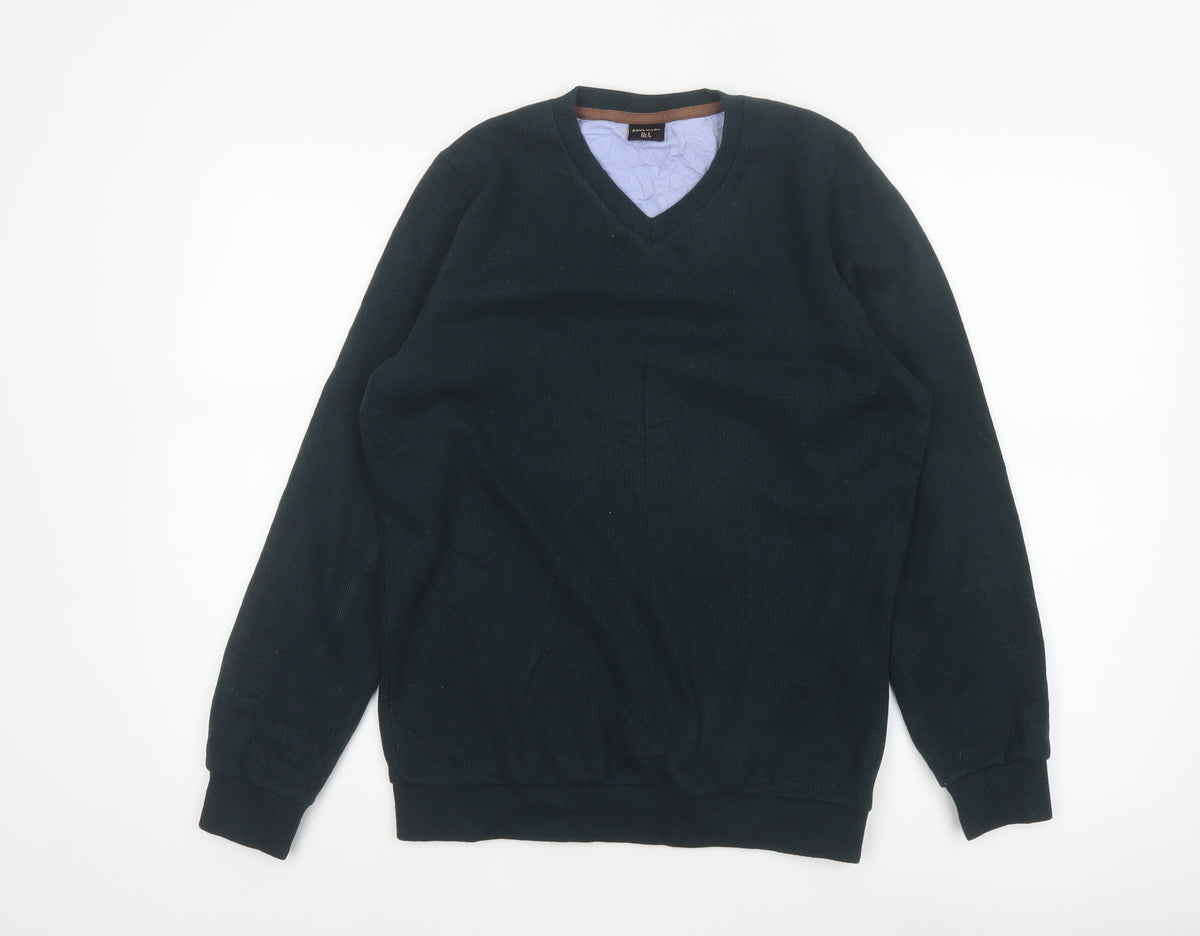Paulmark Men's Black Size S V-Neck Fine Knit Long Sleeve Jumper