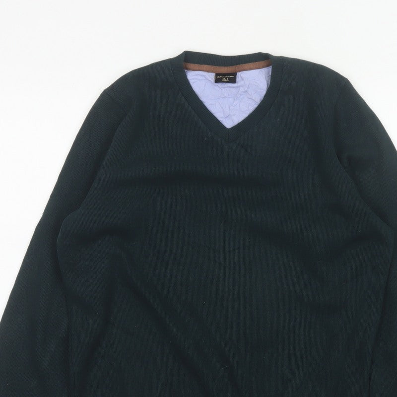 Paulmark Men's Black Size S V-Neck Fine Knit Long Sleeve Jumper