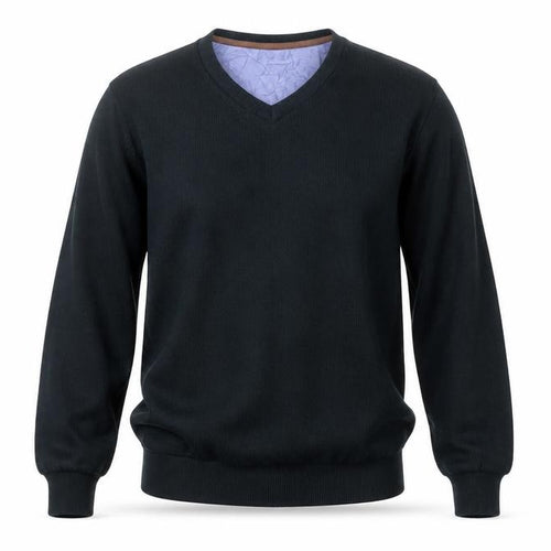 Paulmark Men's Black Size S V-Neck Fine Knit Long Sleeve Jumper
