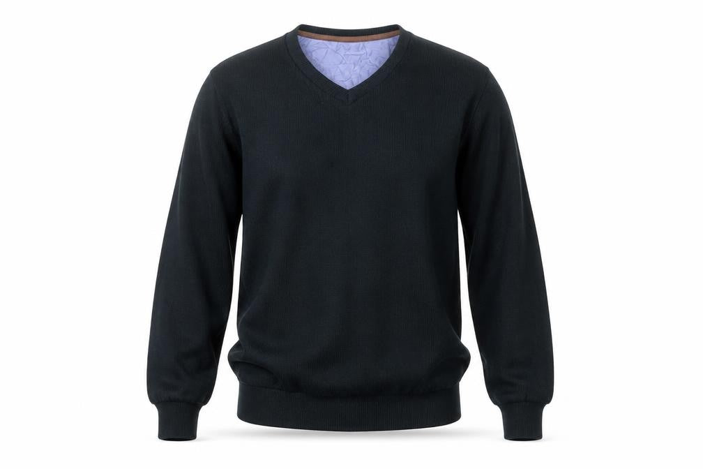 Paulmark Men's Black Size S V-Neck Fine Knit Long Sleeve Jumper
