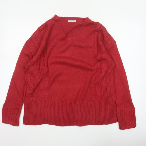 Damart Women Red Cable Knit V-Neck Pullover Jumper UK 16
