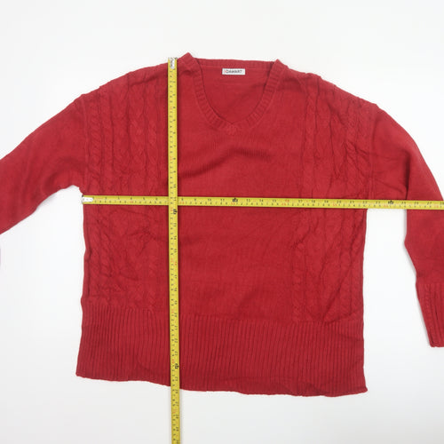 Damart Women Red Cable Knit V-Neck Pullover Jumper UK 16
