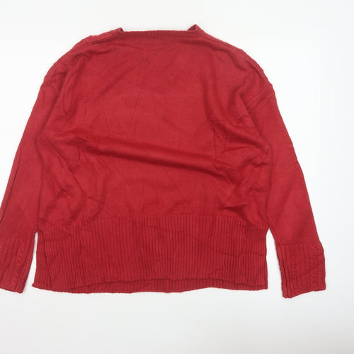 Damart Women Red Cable Knit V-Neck Pullover Jumper UK 16
