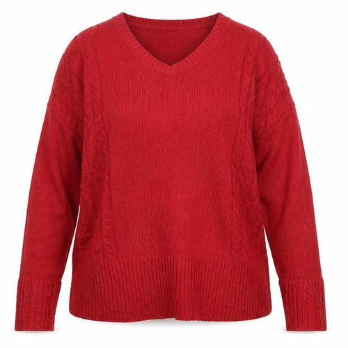 Damart Women Red Cable Knit V-Neck Pullover Jumper UK 16