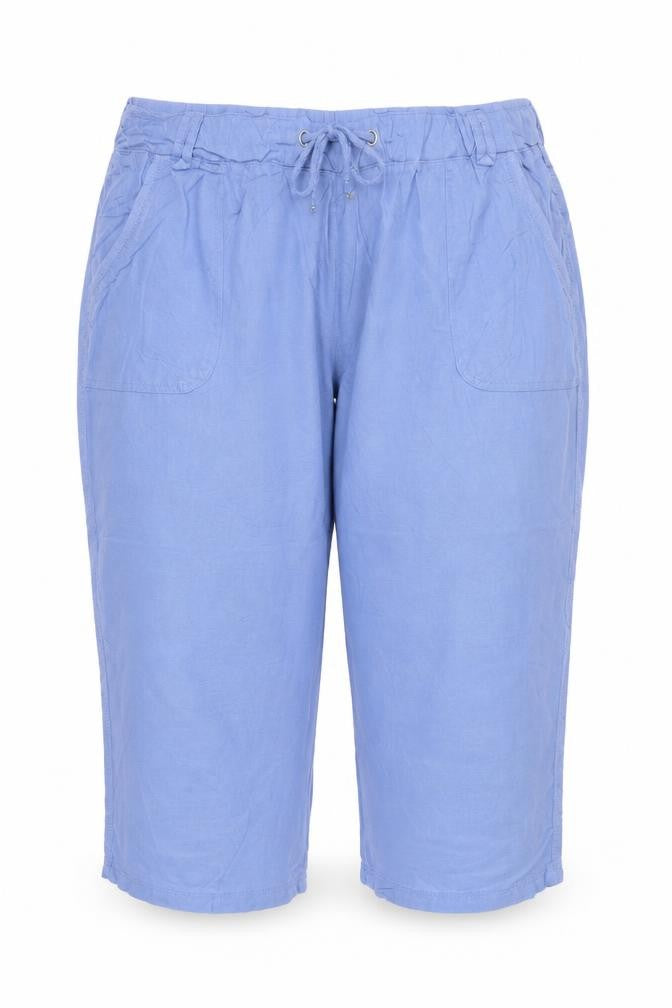 Front view of BM Casual Women’s Blue, size UK 22, Cropped Drawstring Pocket Trousers