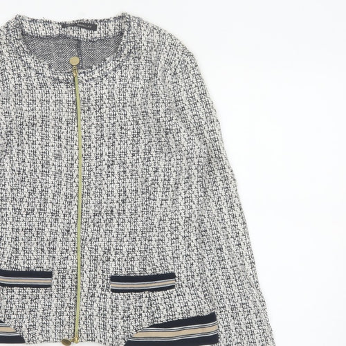 Betty Barclay Women Black White UK 14 Bomber Jacket Full Zip Knit