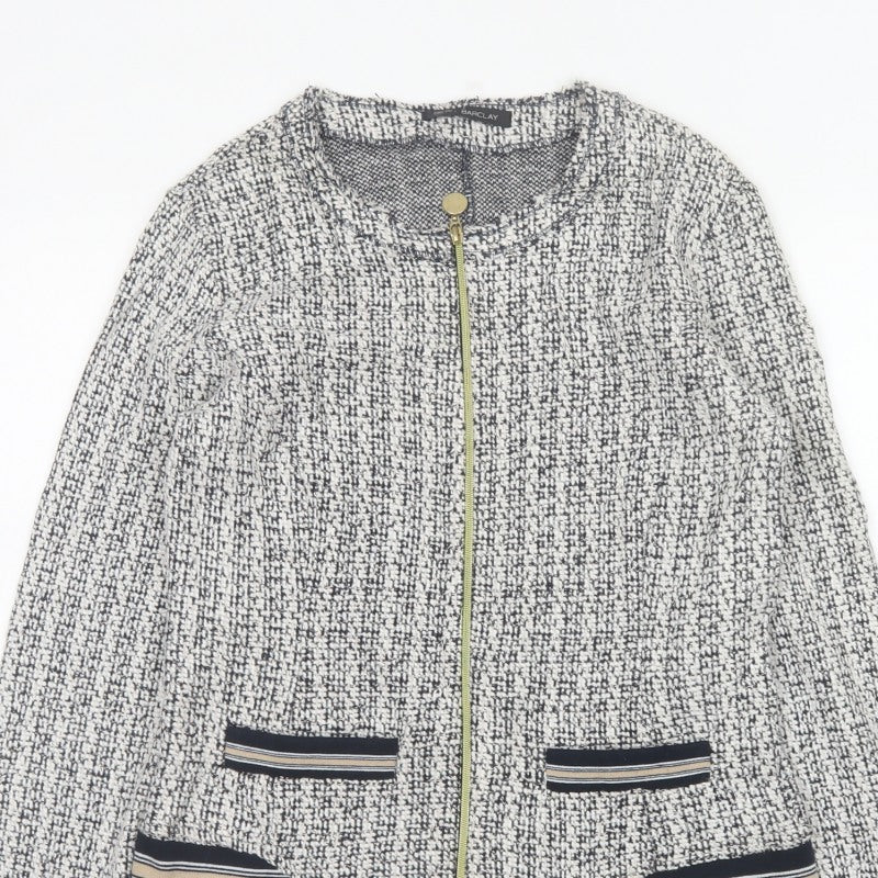 Betty Barclay Women Black White UK 14 Bomber Jacket Full Zip Knit