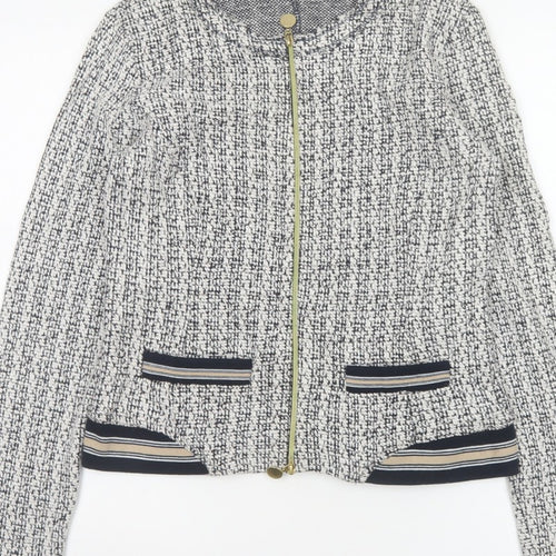 Betty Barclay Women Black White UK 14 Bomber Jacket Full Zip Knit