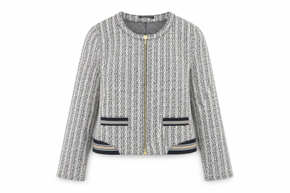 Betty Barclay Women Black White UK 14 Bomber Jacket Full Zip Knit