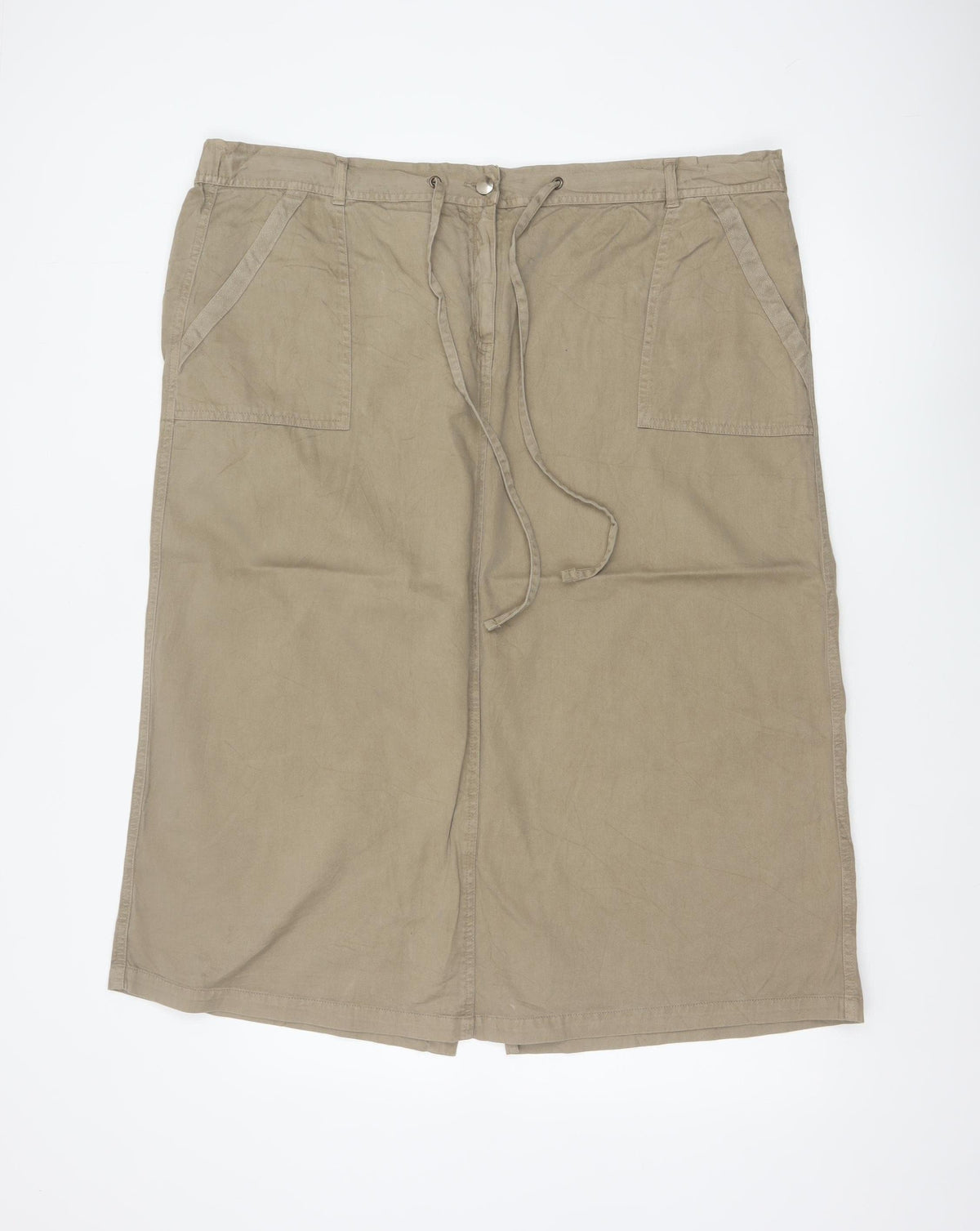 Back view of Bonmarché Women Beige UK 20 Long Cargo Skirt Drawstring Pockets