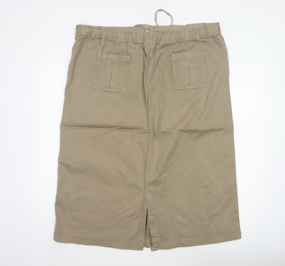 Close-up detail of Bonmarché Women Beige UK 20 Long Cargo Skirt Drawstring Pockets