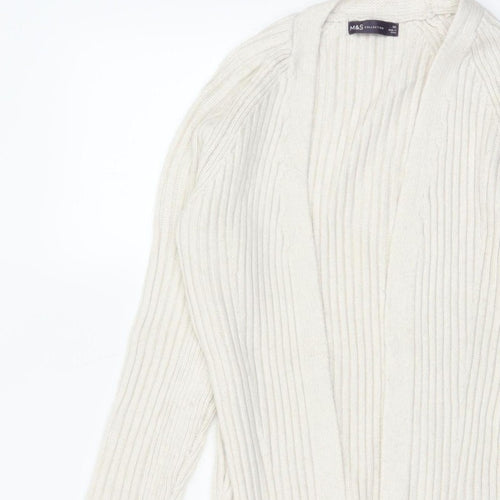 Marks and Spencer Women Ivory XS Cable-Knit V-Neck Long Sleeve Jumper