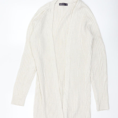 Marks and Spencer Women Ivory XS Cable-Knit V-Neck Long Sleeve Jumper