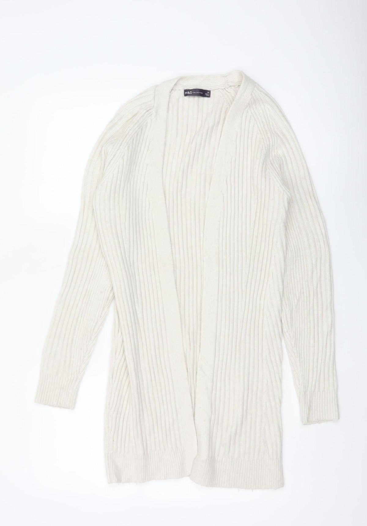 Marks and Spencer Women Ivory XS Cable-Knit V-Neck Long Sleeve Jumper