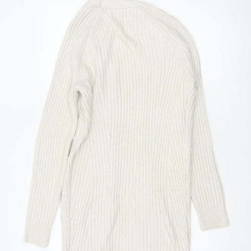 Marks and Spencer Women Ivory XS Cable-Knit V-Neck Long Sleeve Jumper