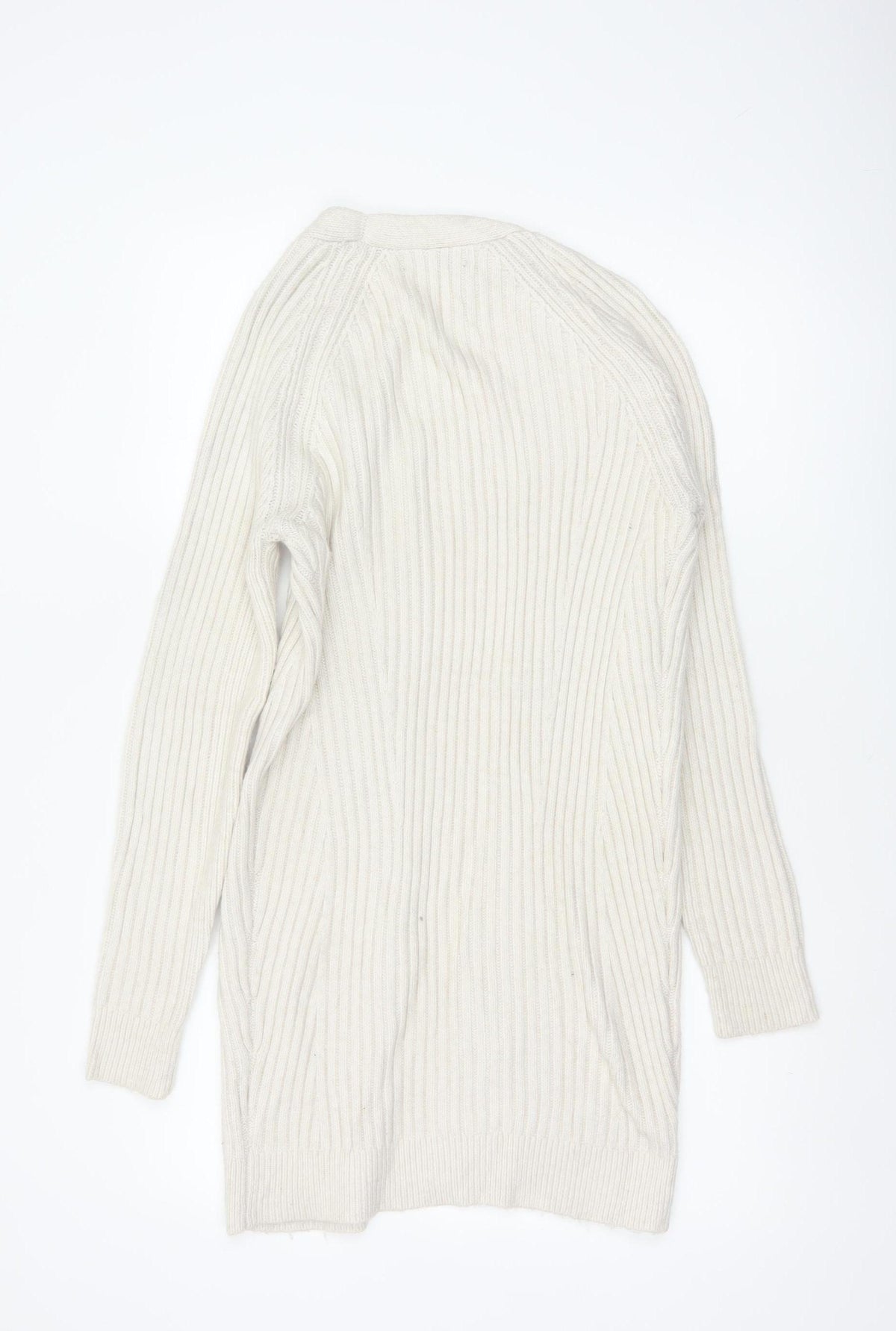 Marks and Spencer Women Ivory XS Cable-Knit V-Neck Long Sleeve Jumper