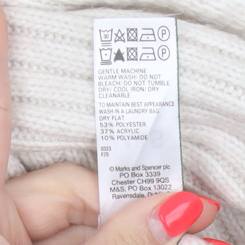 Marks and Spencer Women Ivory XS Cable-Knit V-Neck Long Sleeve Jumper