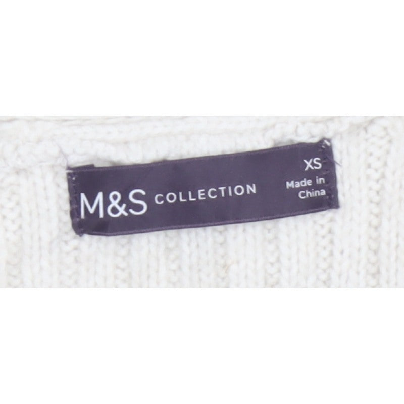 Marks and Spencer Women Ivory XS Cable-Knit V-Neck Long Sleeve Jumper