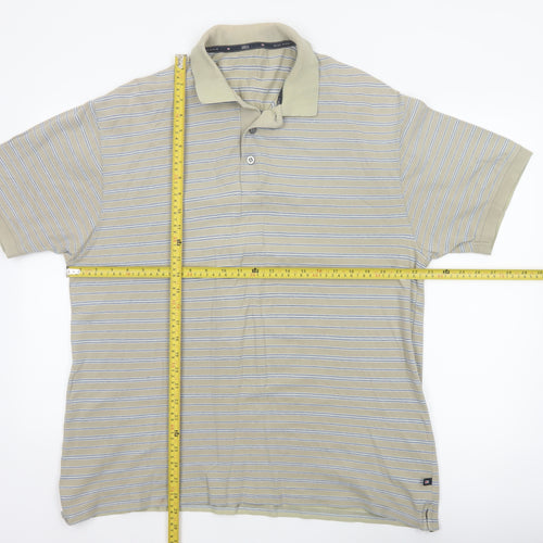 Marks and Spencer Men’s Beige Blue Harbour Striped Cotton Polo Shirt L