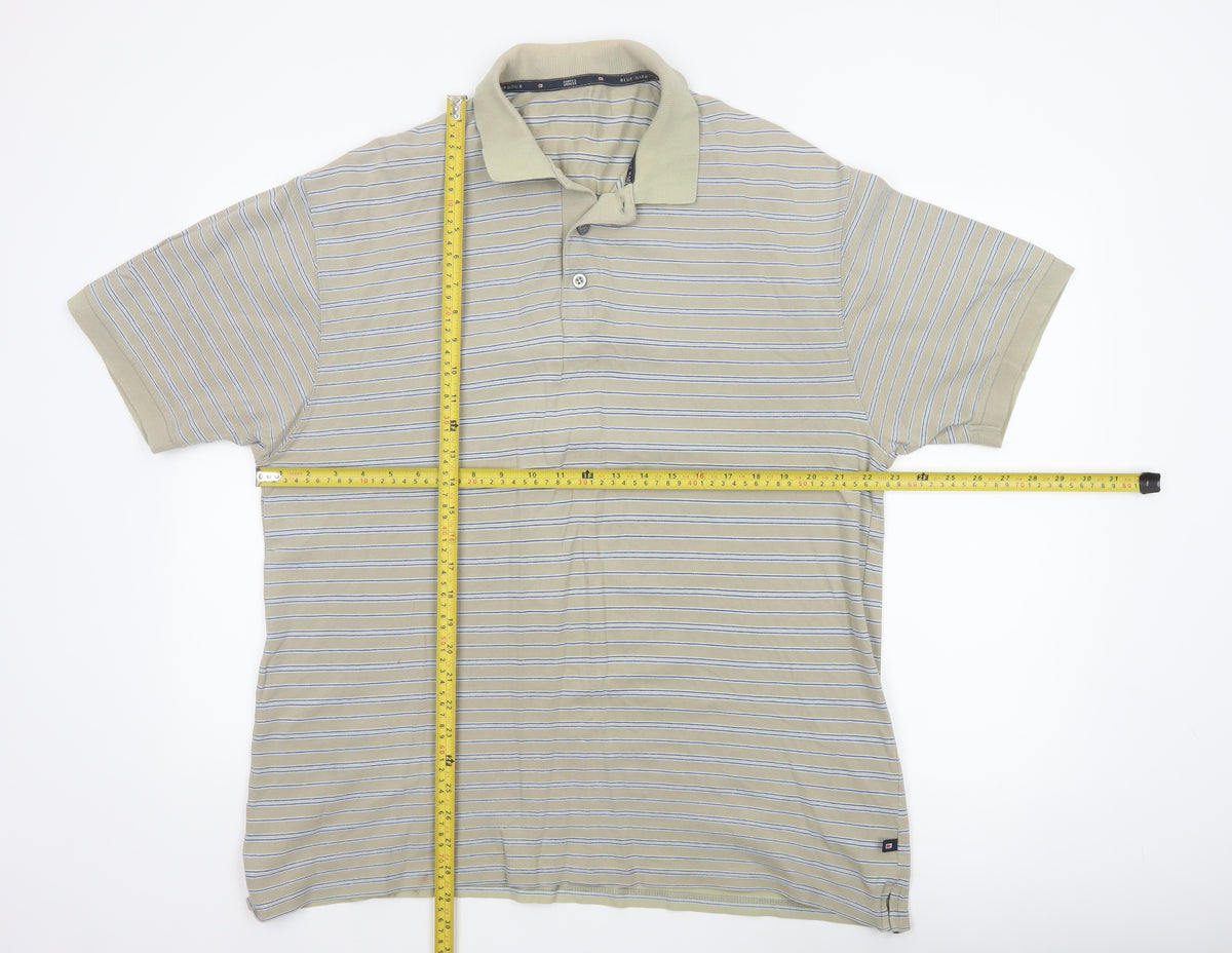 Marks and Spencer Men’s Beige Blue Harbour Striped Cotton Polo Shirt L