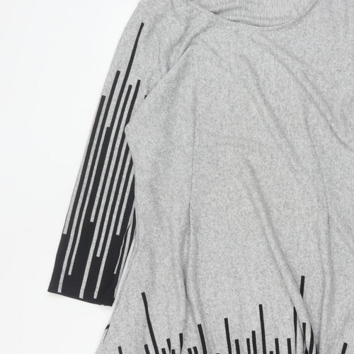 Roman Women Grey Black Stripe Size 18 Trapeze Swing Asymmetric Dress
