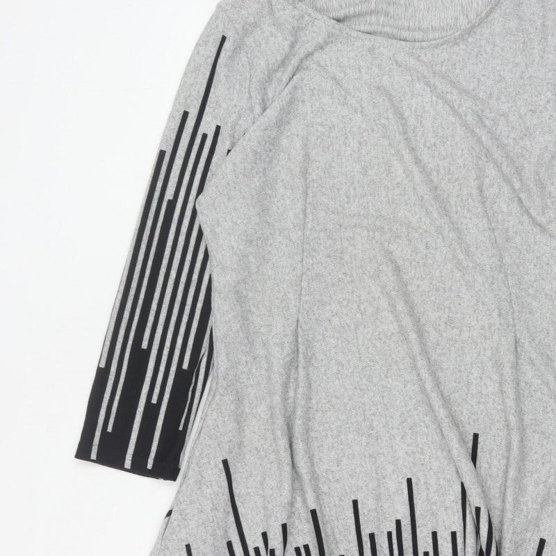 Roman Women Grey Black Stripe Size 18 Trapeze Swing Asymmetric Dress